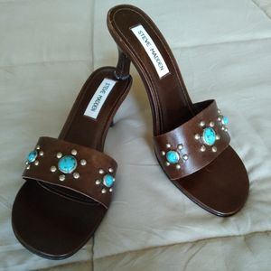 Steve Madden brown leather with turquoise and silver studded detail